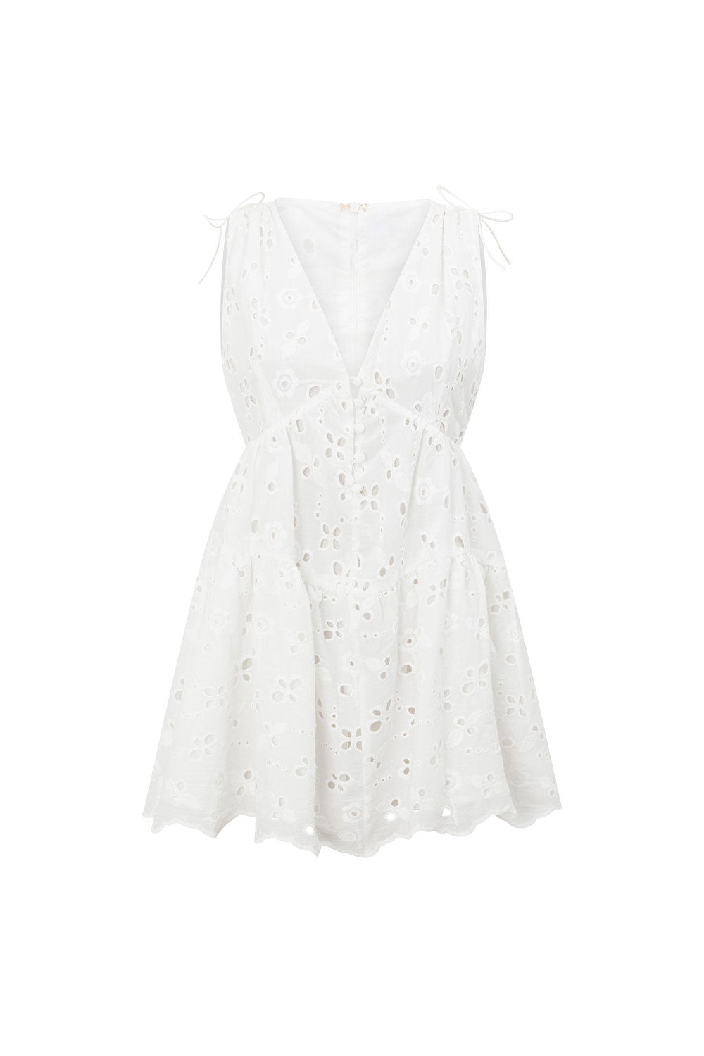 White Natural Cotton Bold Broderie Kai Relaxed Mini Dress