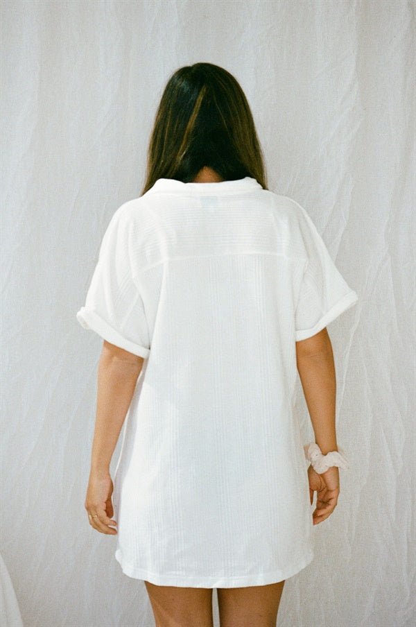 Comfortable Waffle Textured Shirt Style Dress for Relaxed Wear