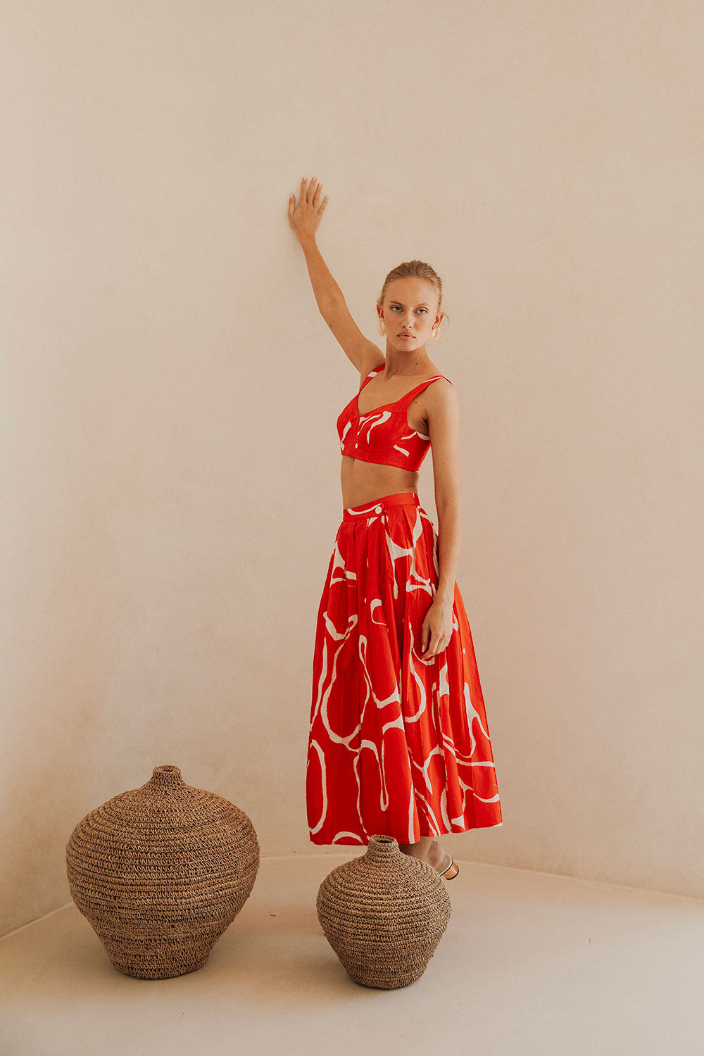 Elegant Evoke Red Natural Cotton Dien Wrap Skirt