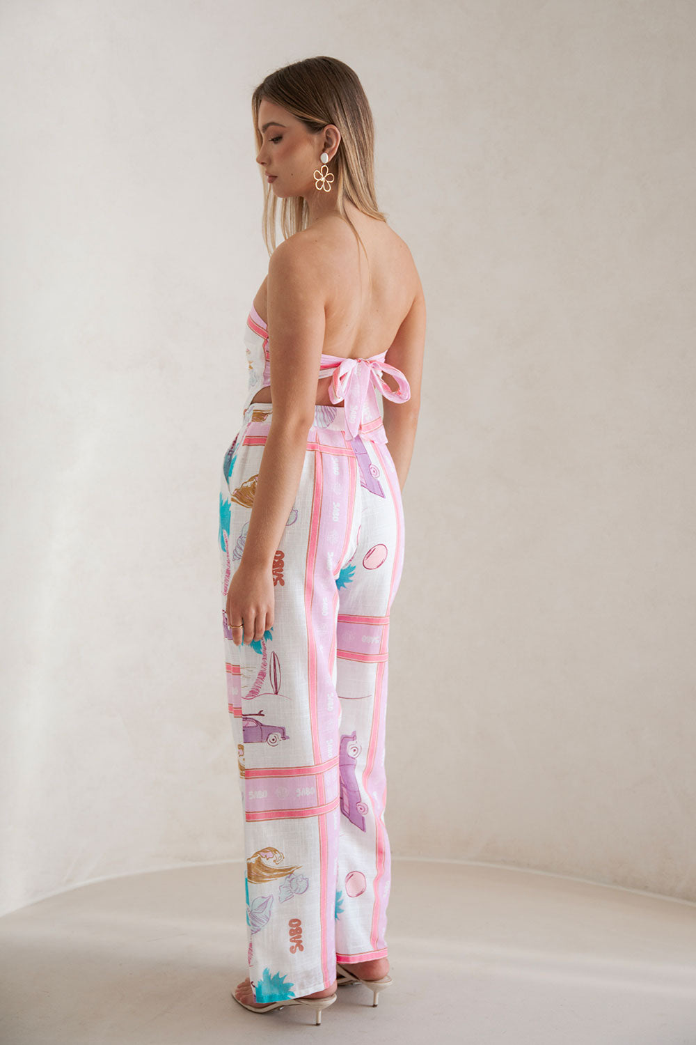 Azariah Surfing Scarf Print High Waisted Wide Leg Cotton Cheesecloth Pants