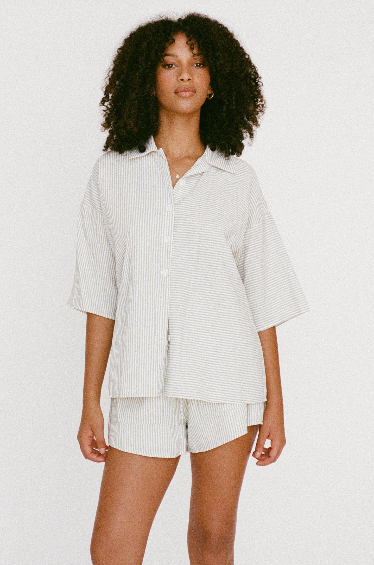 Sea Foam Striped Natural Cotton Voile Kase Women's Top