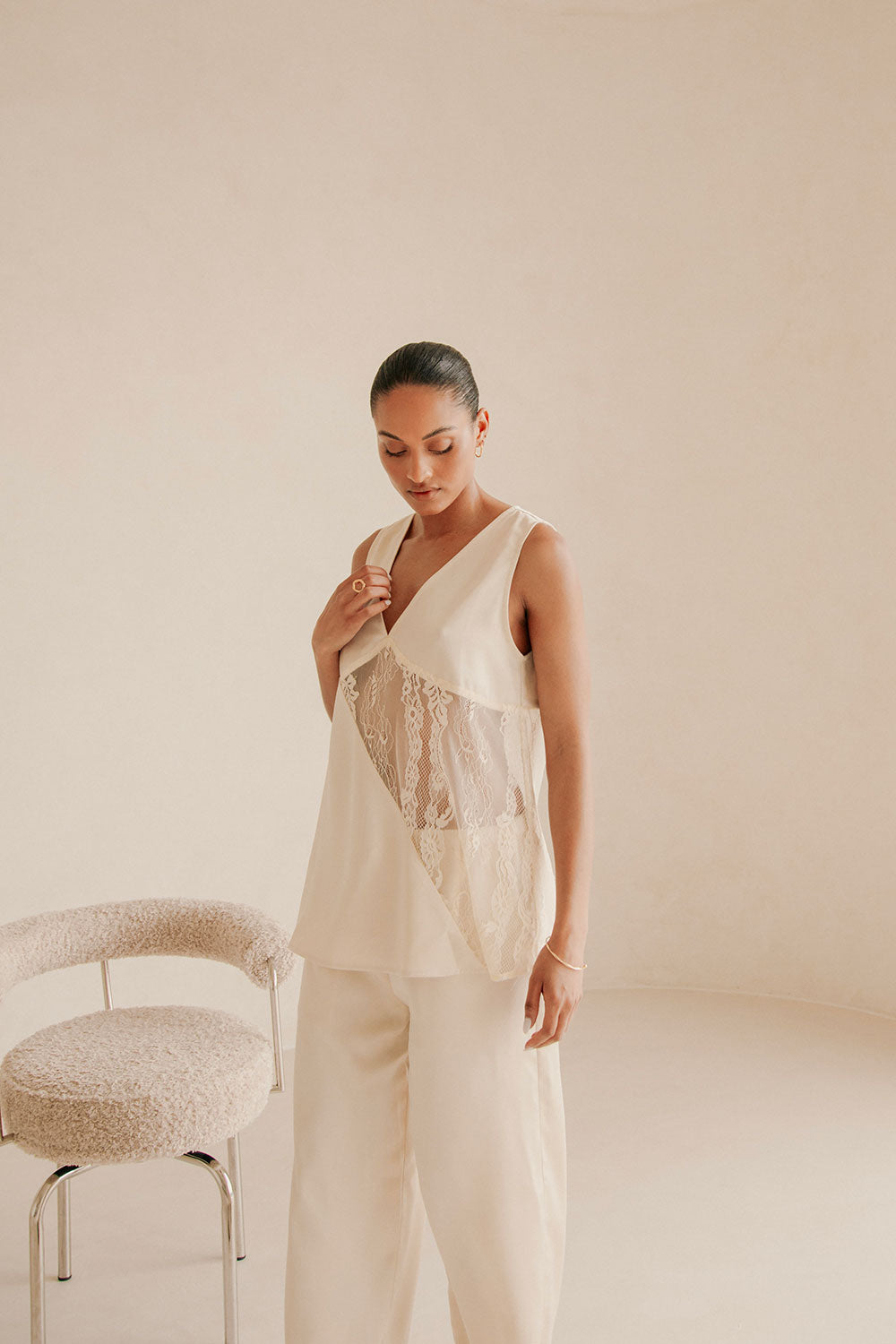 Elegant Cream-Colored Silky Maarten Women's Top