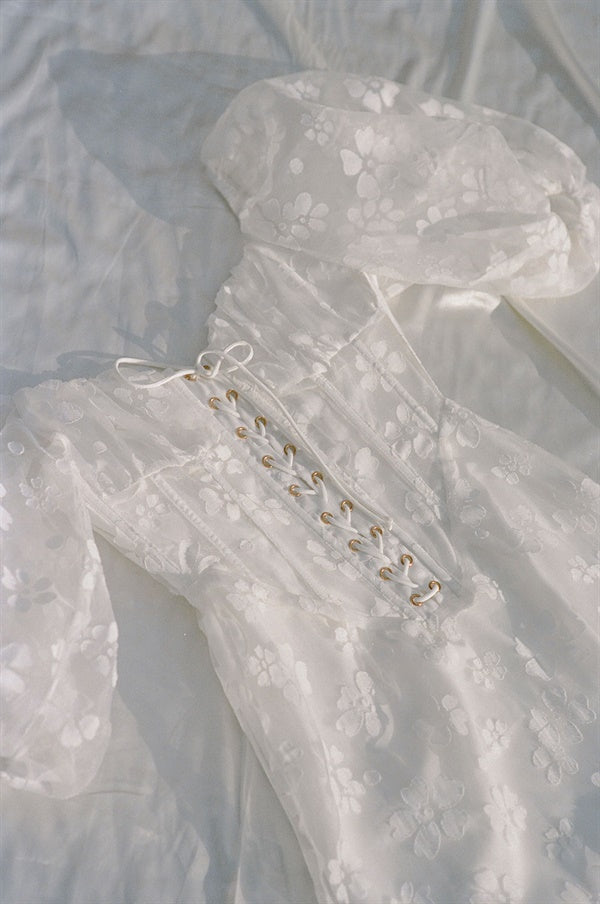 Exquisite Floral Ziara Corset Dress with Gold Eyelet Detailing