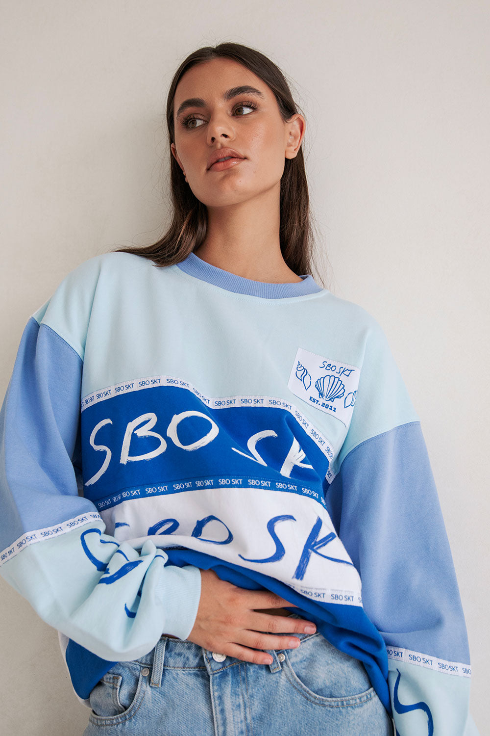 Unique Oversized Vintage Eclipse Sweater in Blue and White