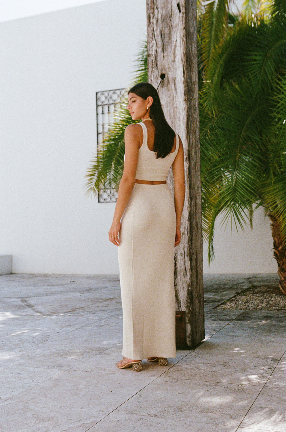 Cream Ribbed Knit Leander Skirt by Sabo