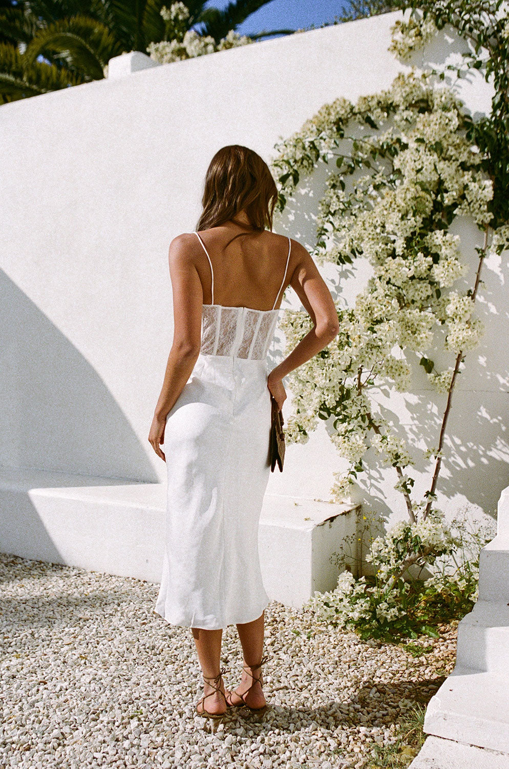 Exquisite Savanna Midi Dress with Rouleau Straps and Lace Details