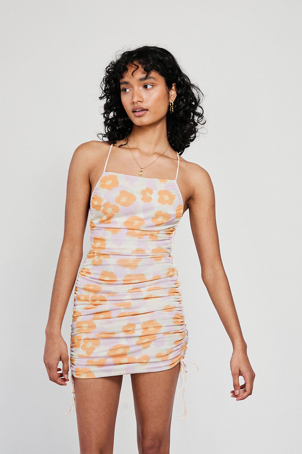 Unique Backless Aurora Dress with Smudged Floral Pattern