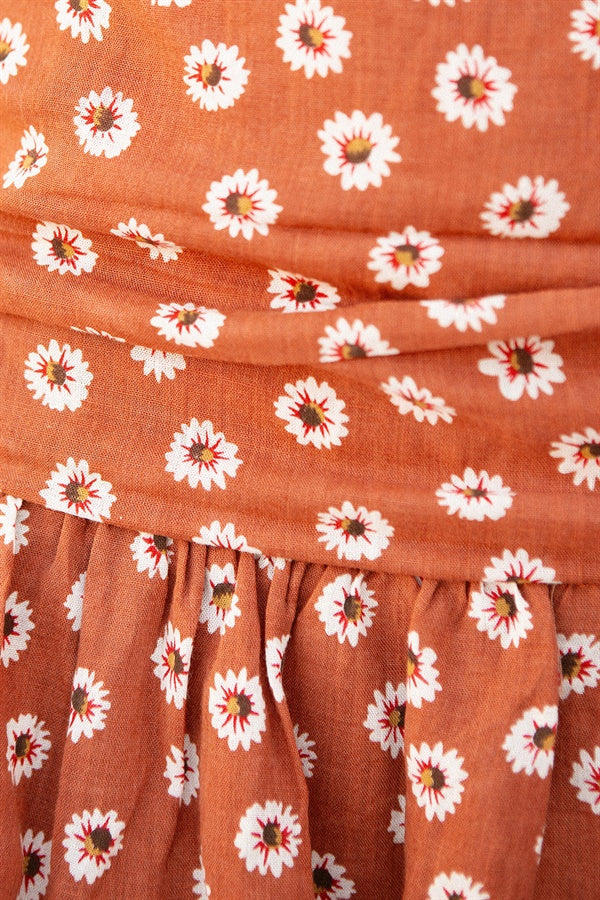 Sabo's Exclusively Designed Burnt Orange Cropped Emory Cotton Top with Florals