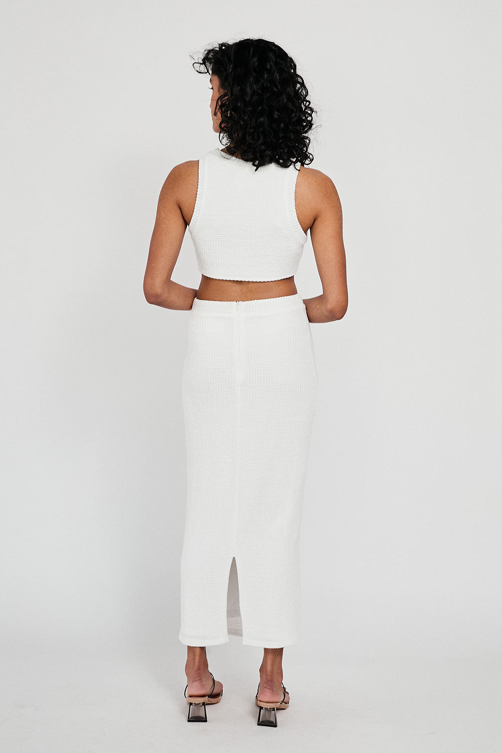 Exclusively Designed Off-White Ollie Midi Skirt with High Waist