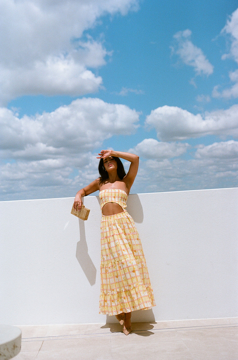 Exclusive Floral Plaid Print Natural Cotton Sav Maxi Dress
