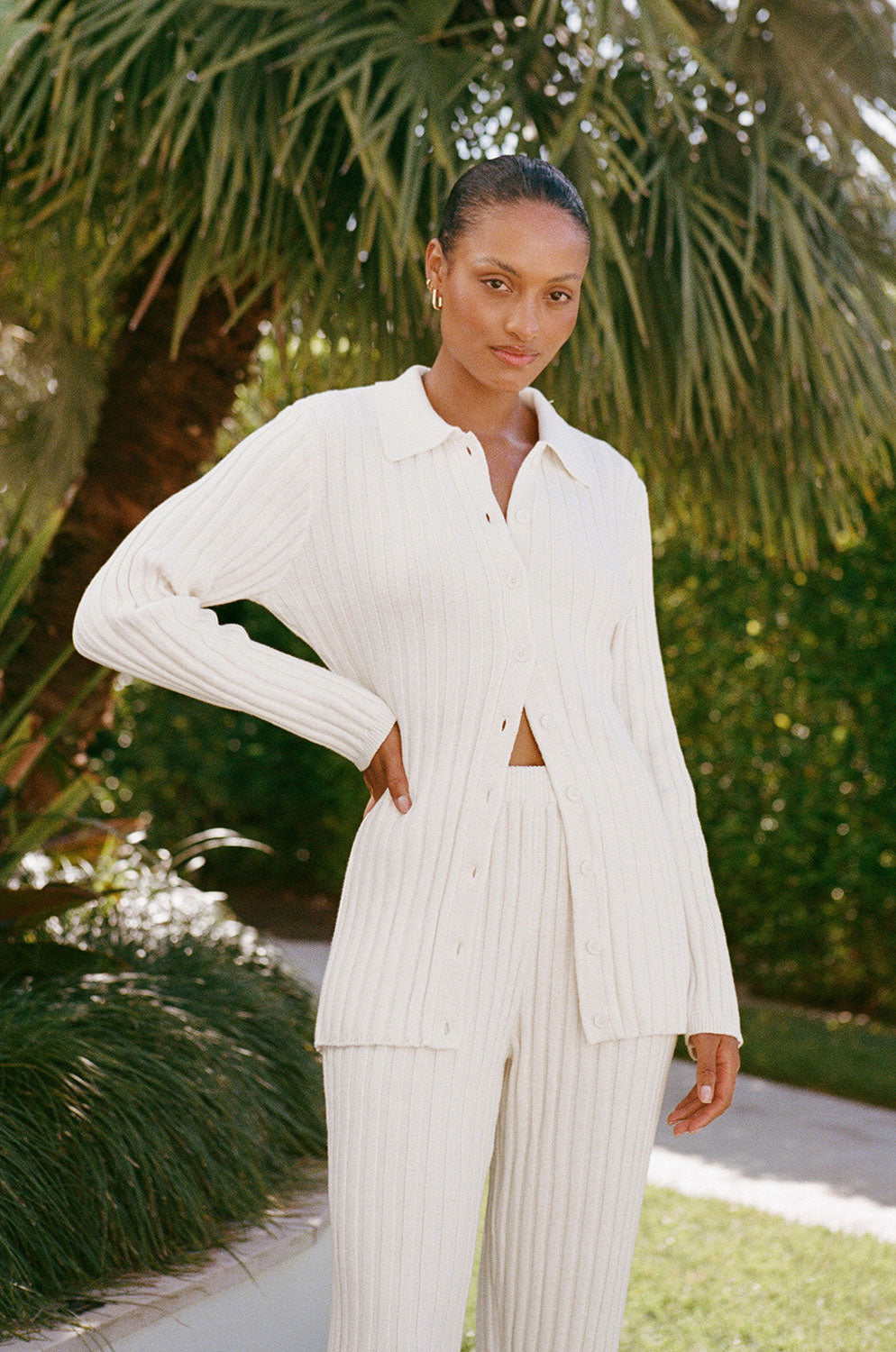 Exclusively Designed White Natural Cotton Ribbed Nessi Top