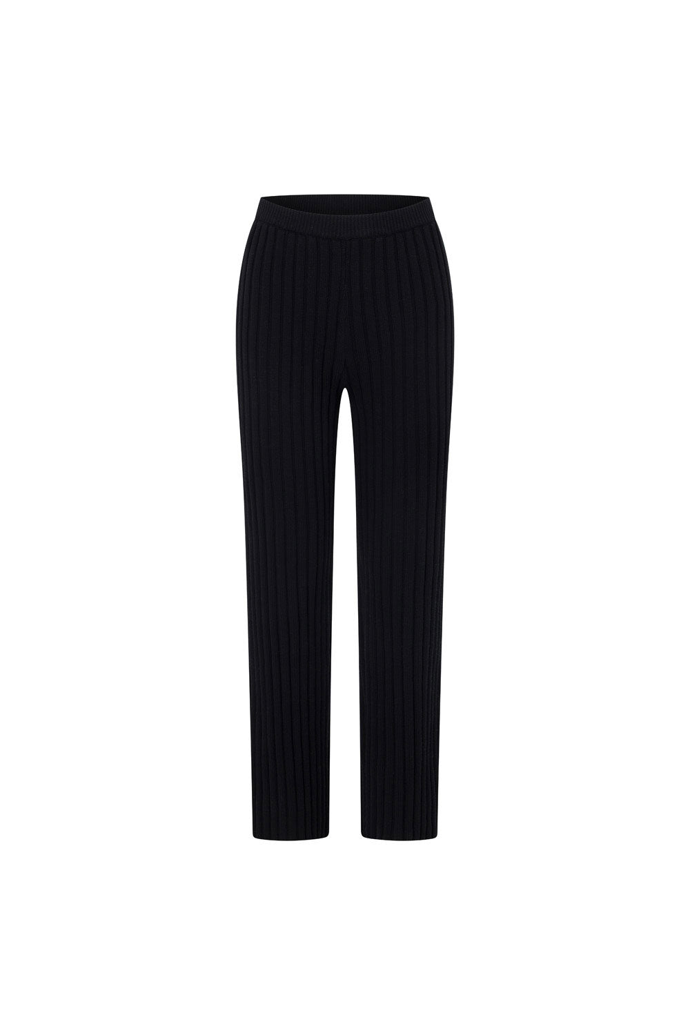 Stylish Black Ribbed Cotton Celine Pants with High Elastic Waist