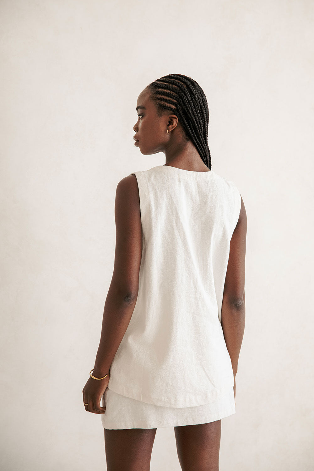 Elegant White Nicola Top Made from Natural Ramie Cotton Blend