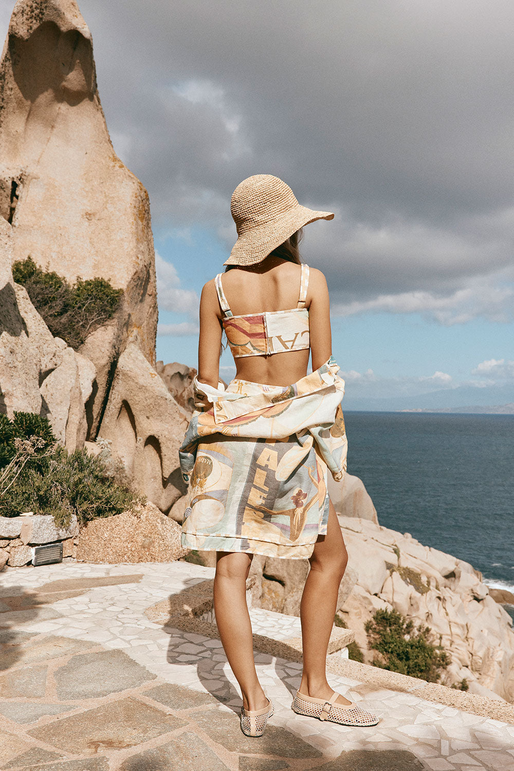 Portofino Linen Bandeau Top with Fiorire Acqua Print from Summer 2025 Collection