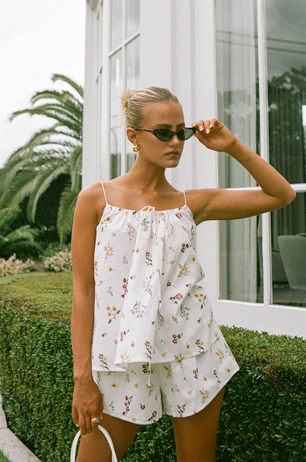 Exclusive Native Sprig Floral Print Cotton Jetta Babydoll Top