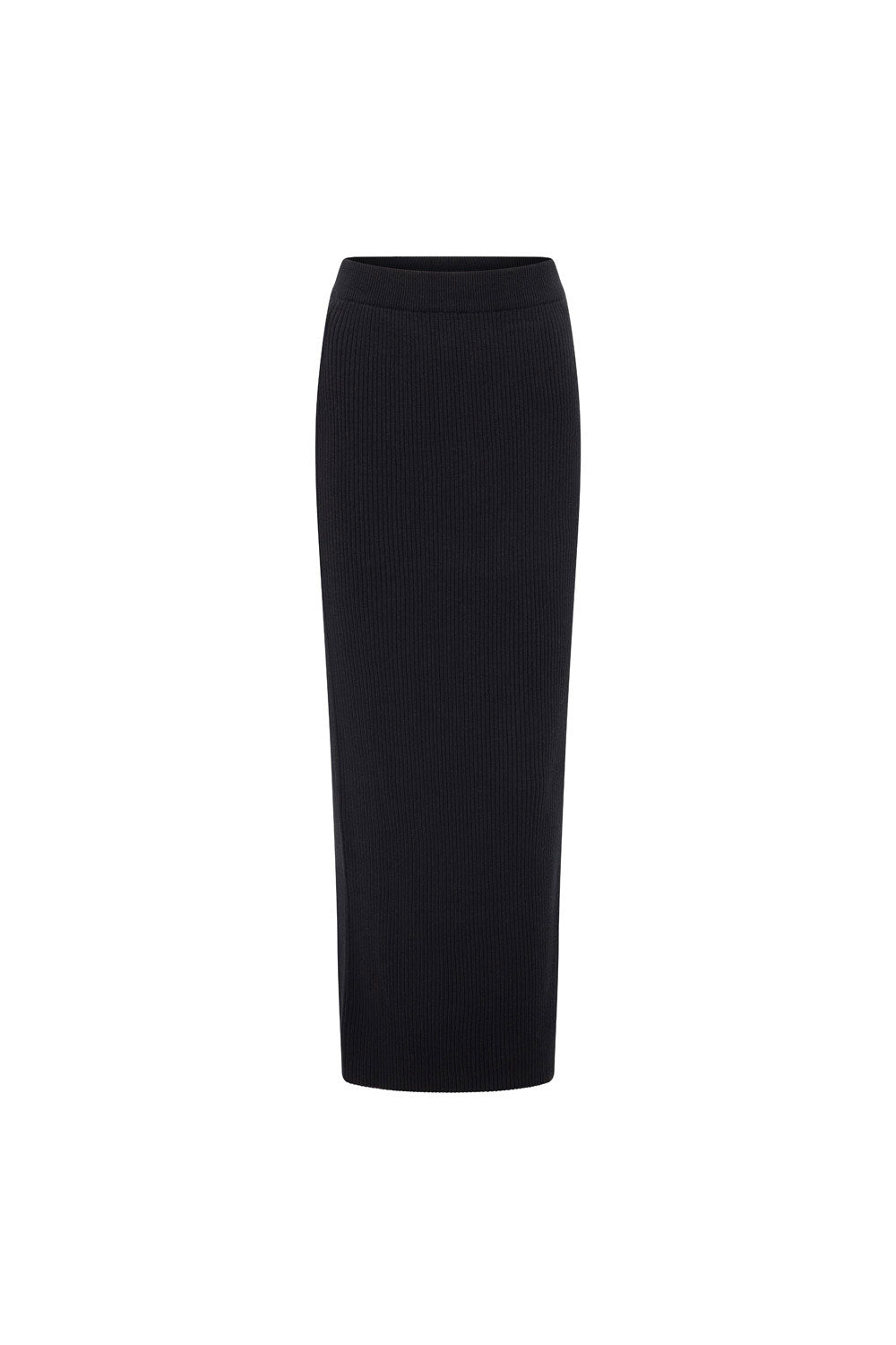 Stylish Black Evie High - Waisted Midi Ribbed Cotton Skirt