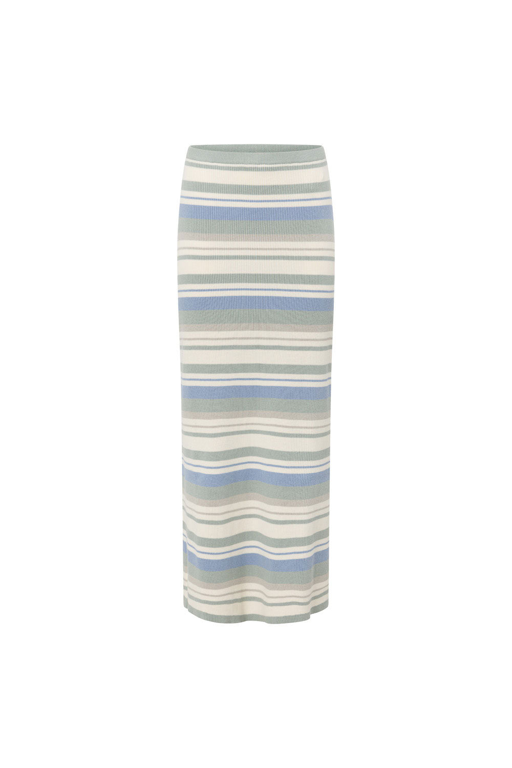 Women's Kaila Maxi Knit Skirt with Blue, Dusty Sage and White Stripes