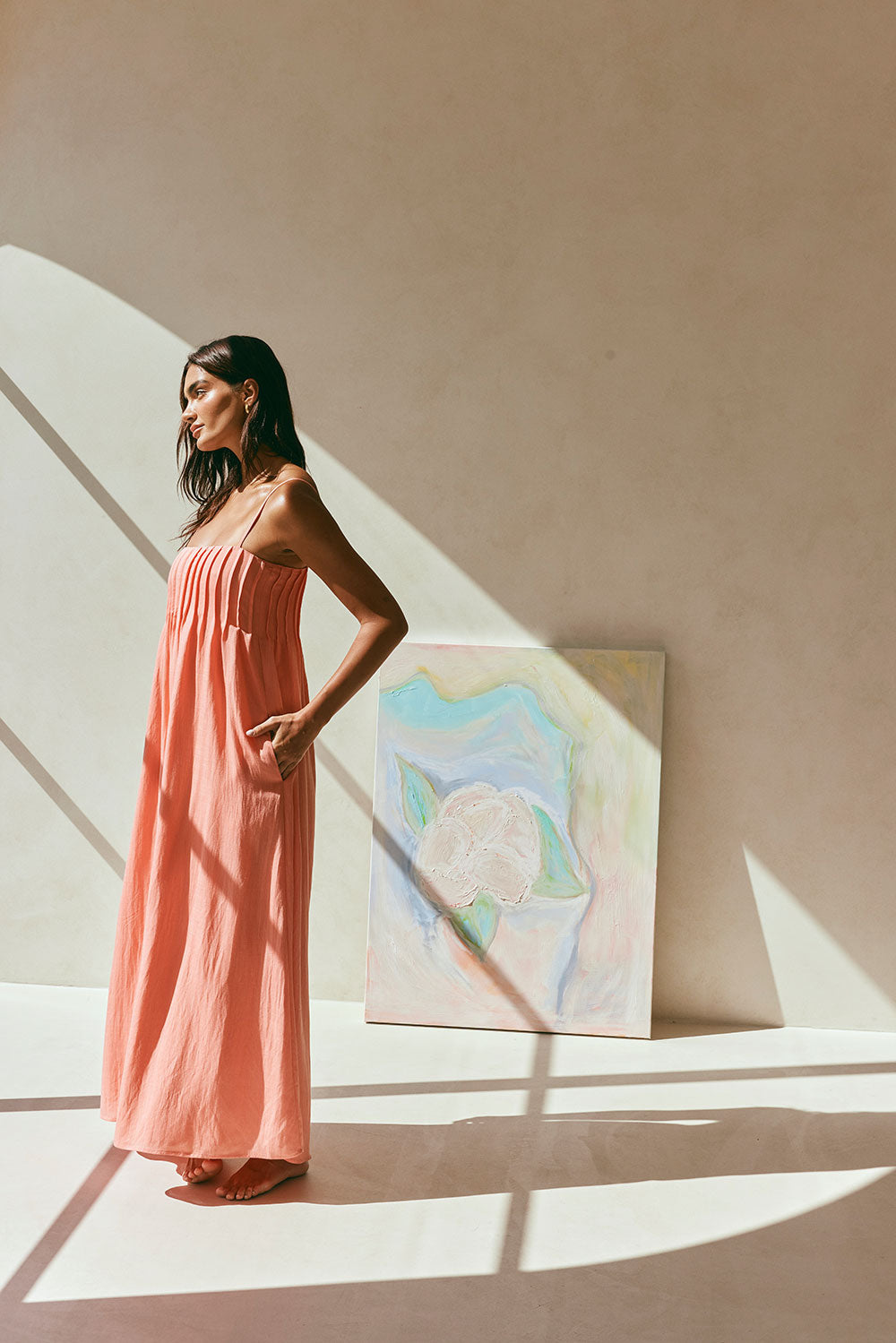 Salmon-Hued Ada Women's Maxi Dress for Casual Outings