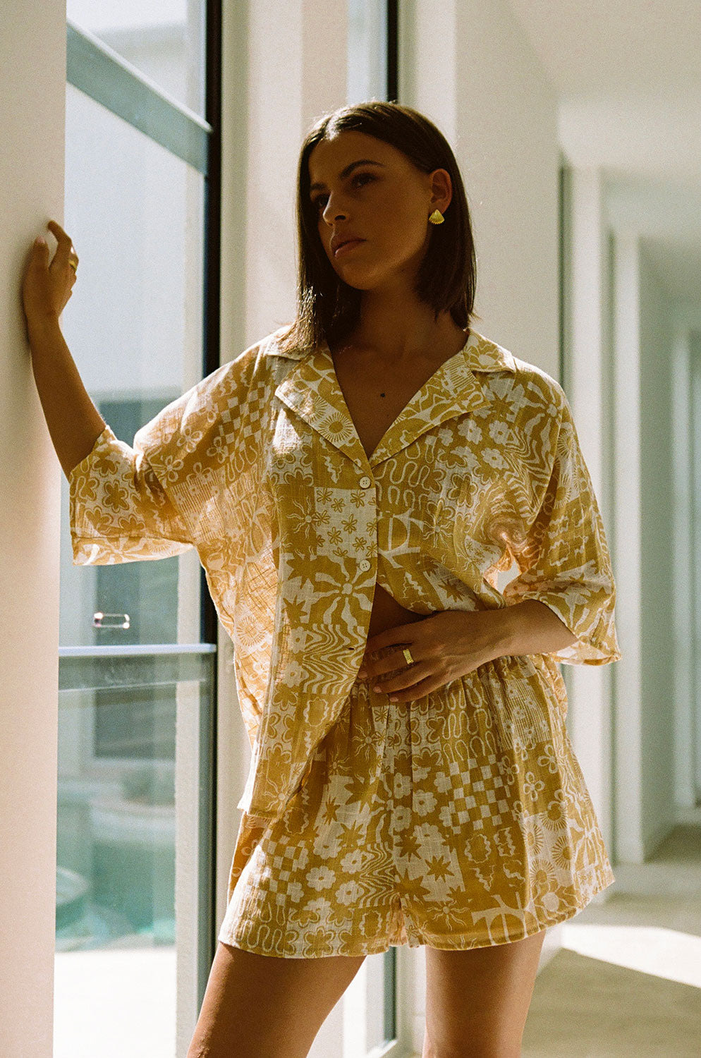 Exclusive Tan Canyon Print Seona Relaxed Half - Sleeve Top