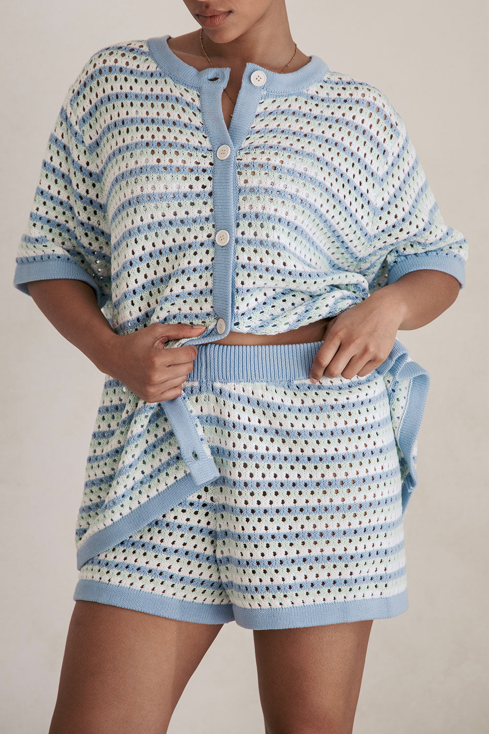 Blue Chantel Cotton Knit Shorts with Vintage Flair