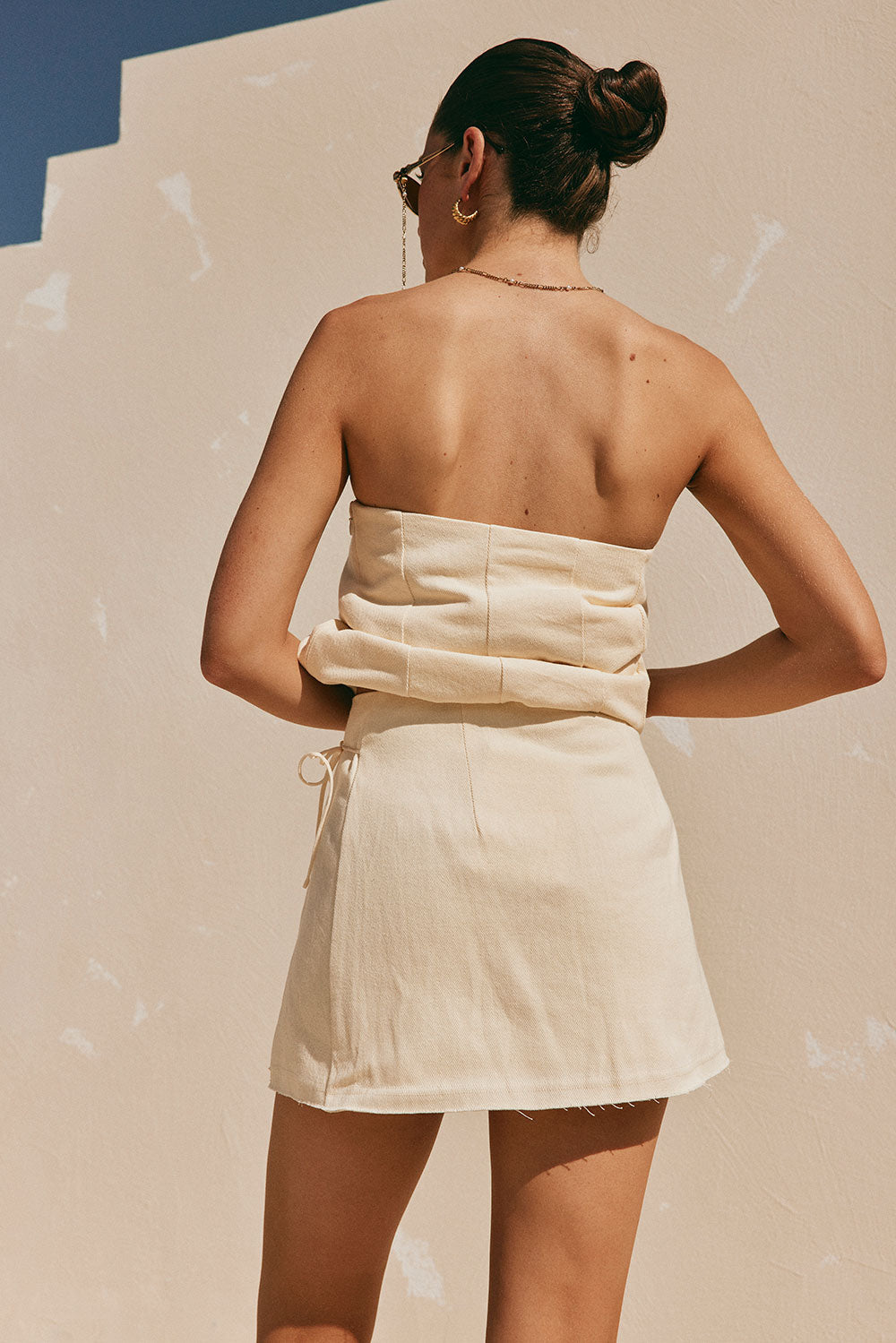 Sabo's Exclusive Cream Natural Cotton Lightweight Denim Sorren Wrap Mini Skirt