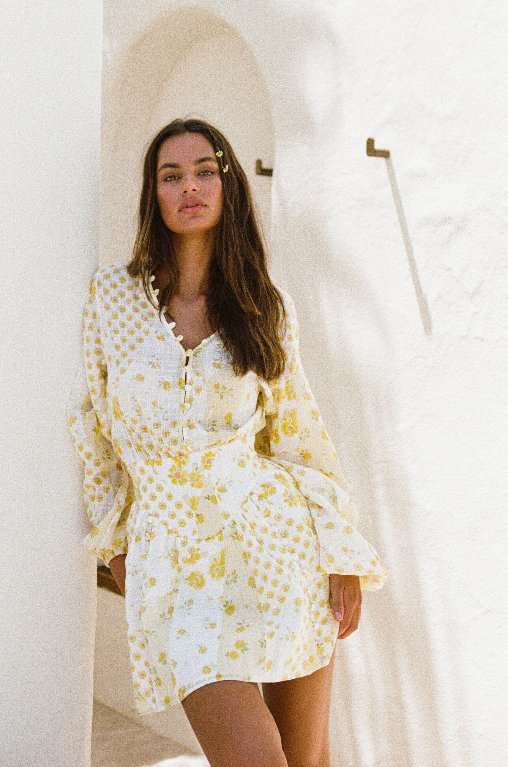 Exquisite Sabo-Designed Yumi Patchwork Floral Print Cotton Dress