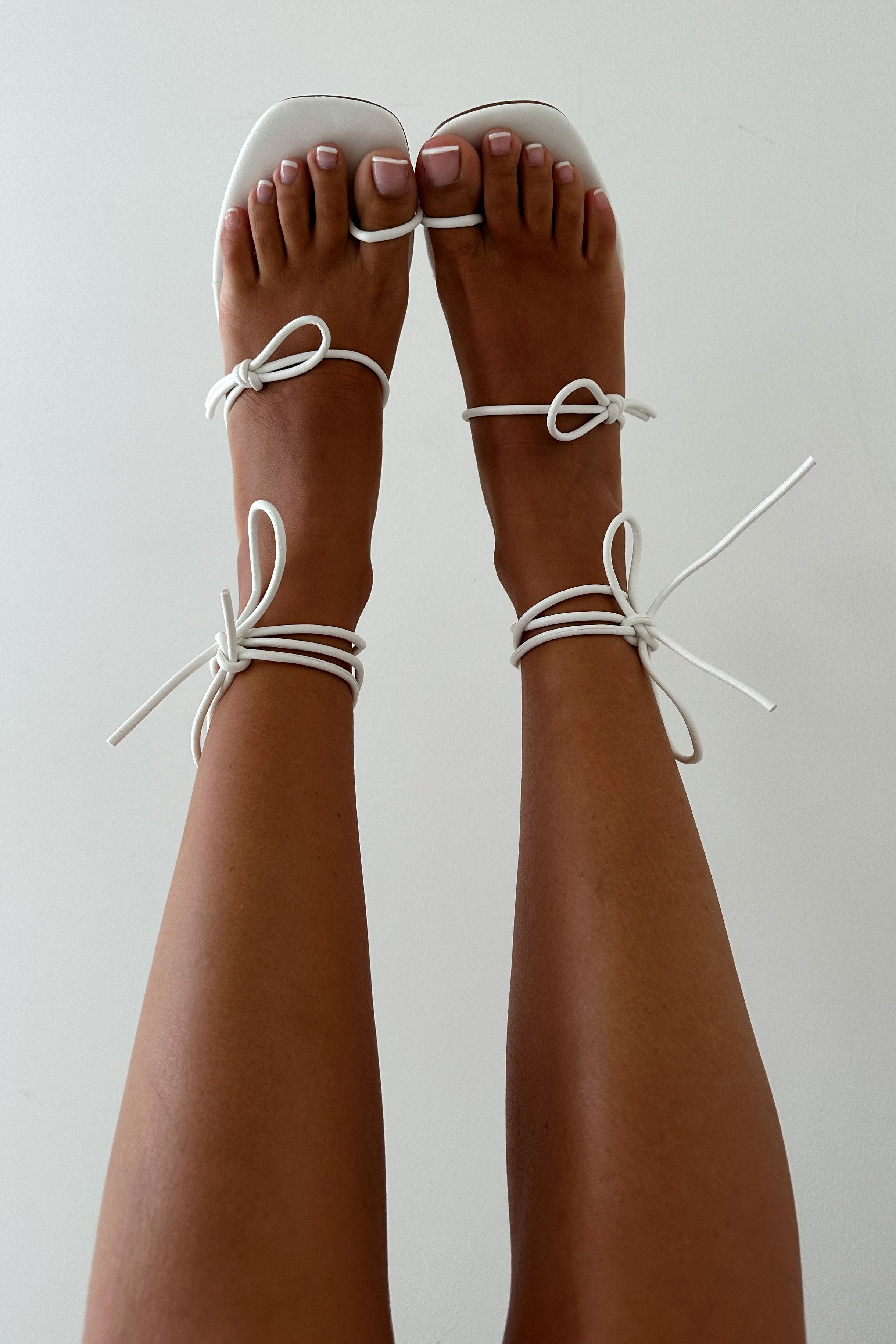 Exclusively Designed White Vegan Leather Strappy Paz Heels