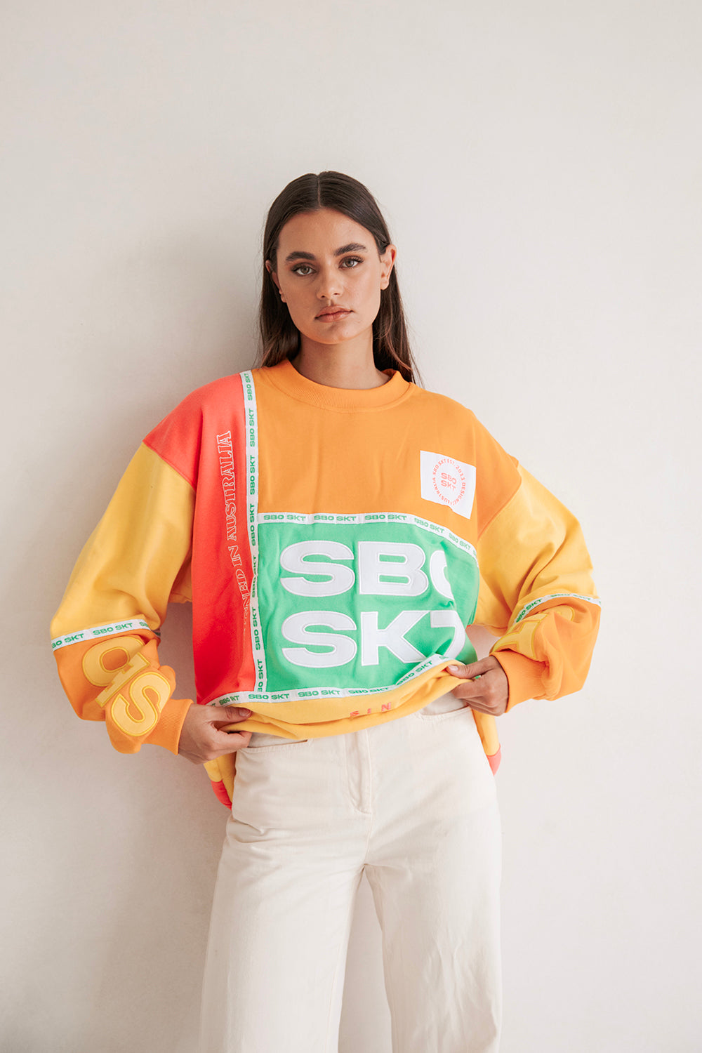 Oversized Vintage Unisex Hidden Valley Sweater in Orange, Yellow, Green & Red