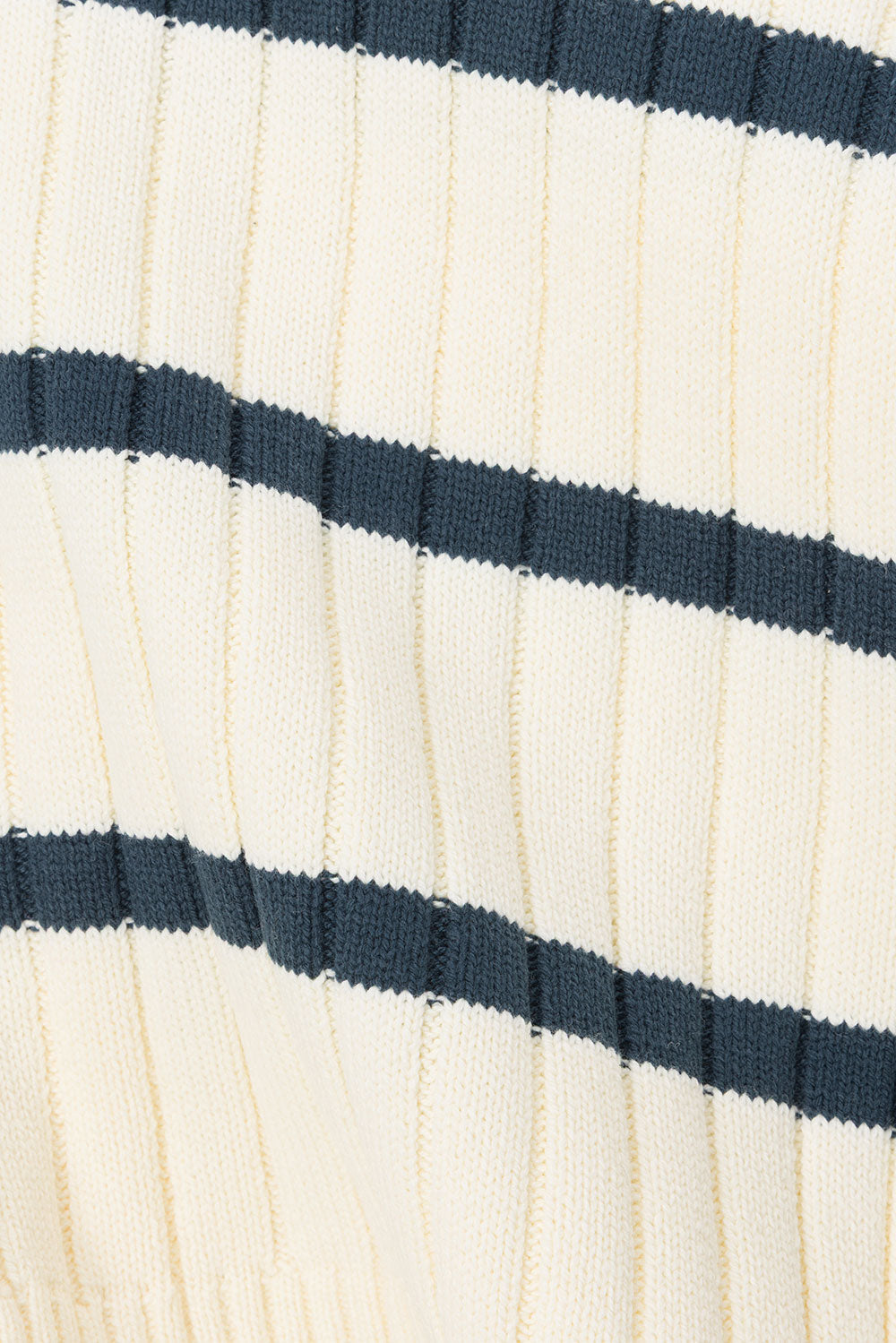 High - quality White with Navy Stripes Boxy Cotton Blend Rib Knit Depp Top