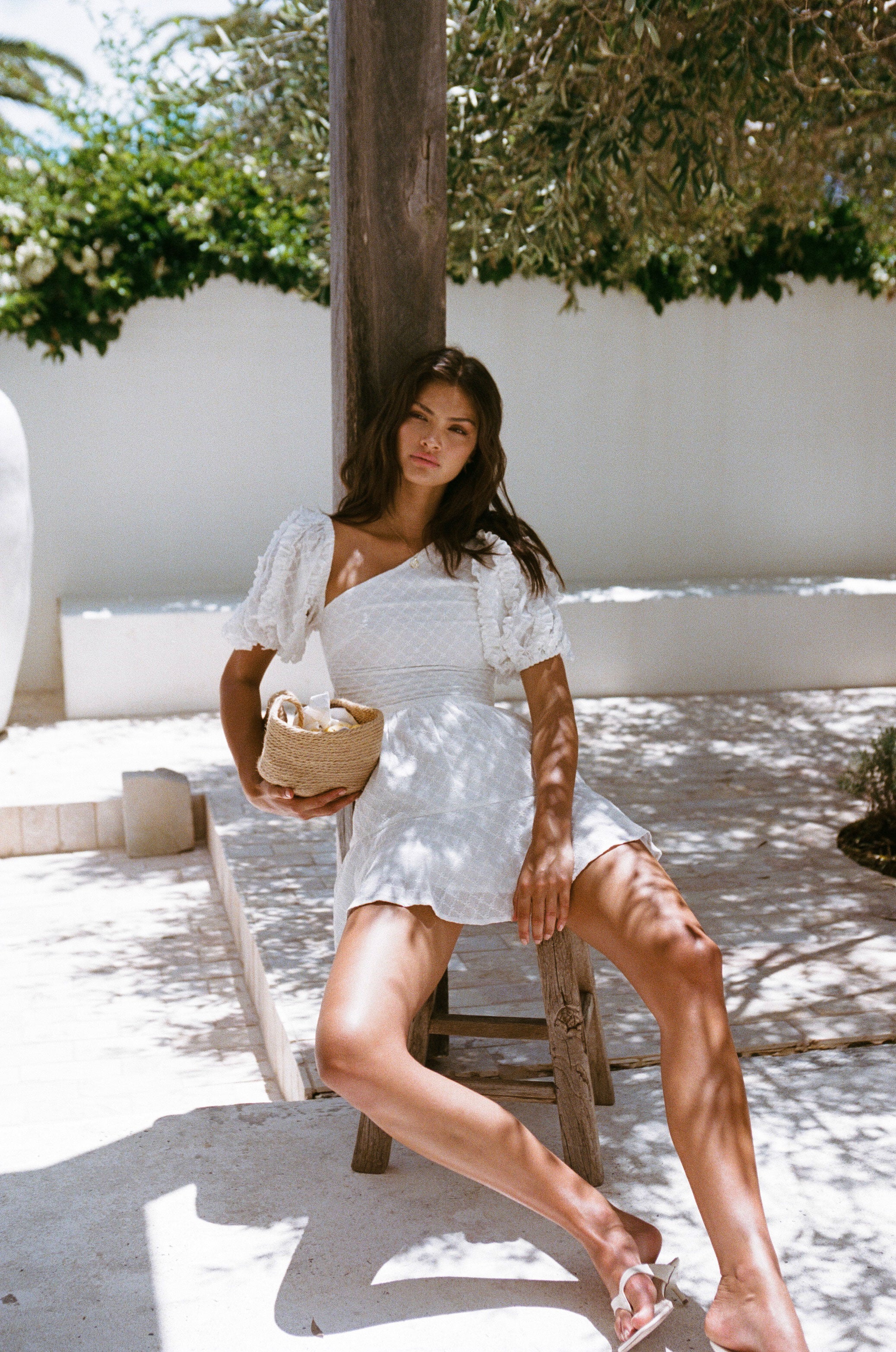 Elegant White Yaz Frill Dress with Puff Sleeves for Special Occasions
