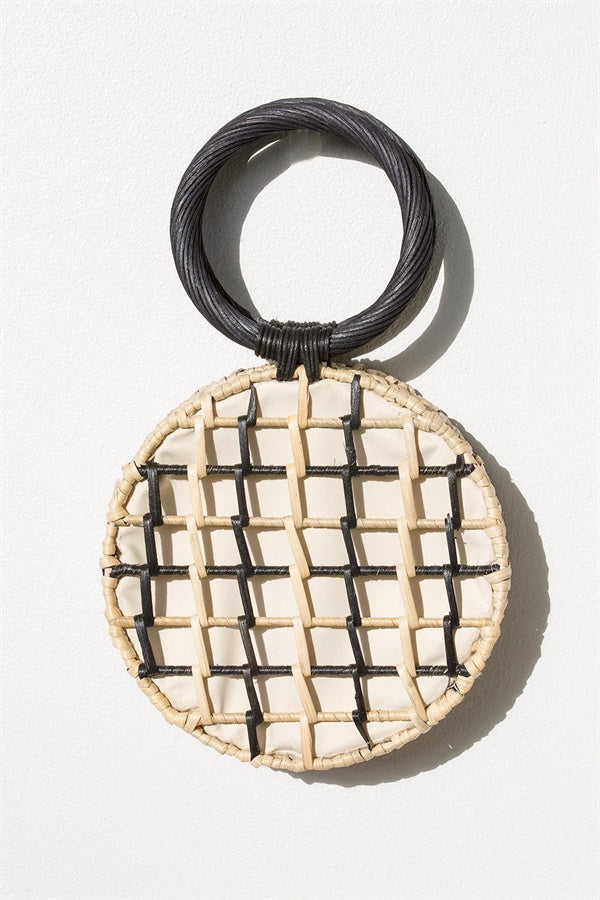Stylish Black and Natural Woven Bahamas Wicker Handbag