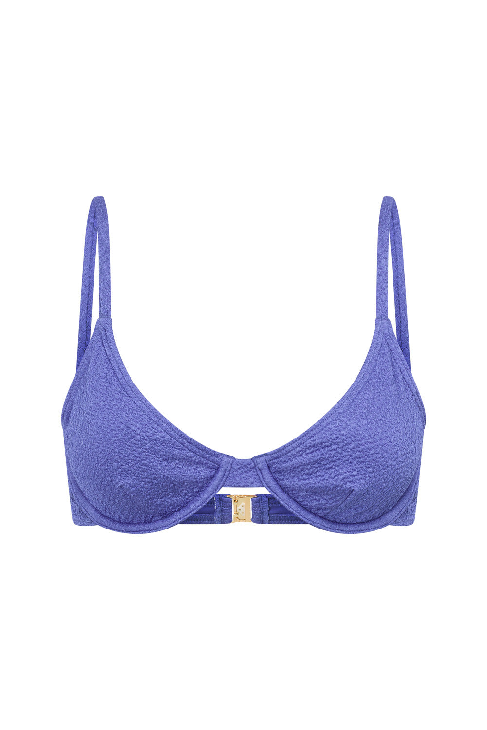 High - Quality Electric Blue Stretch Snake - Embossed Milque Balconette Swim Top