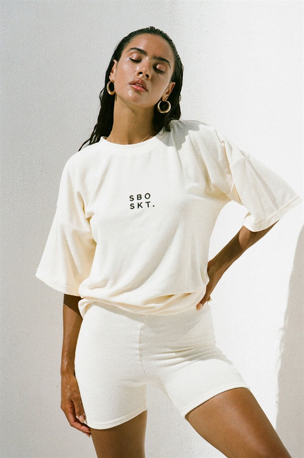 Yellow Towelling Relaxed-Fit Base Tee with Black Embroidery