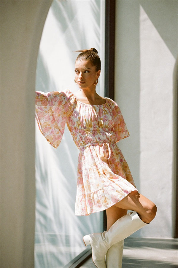 Sabo's Exclusive Retro Smudge Print Natural Cotton Cheesecloth Indie Women's Dress