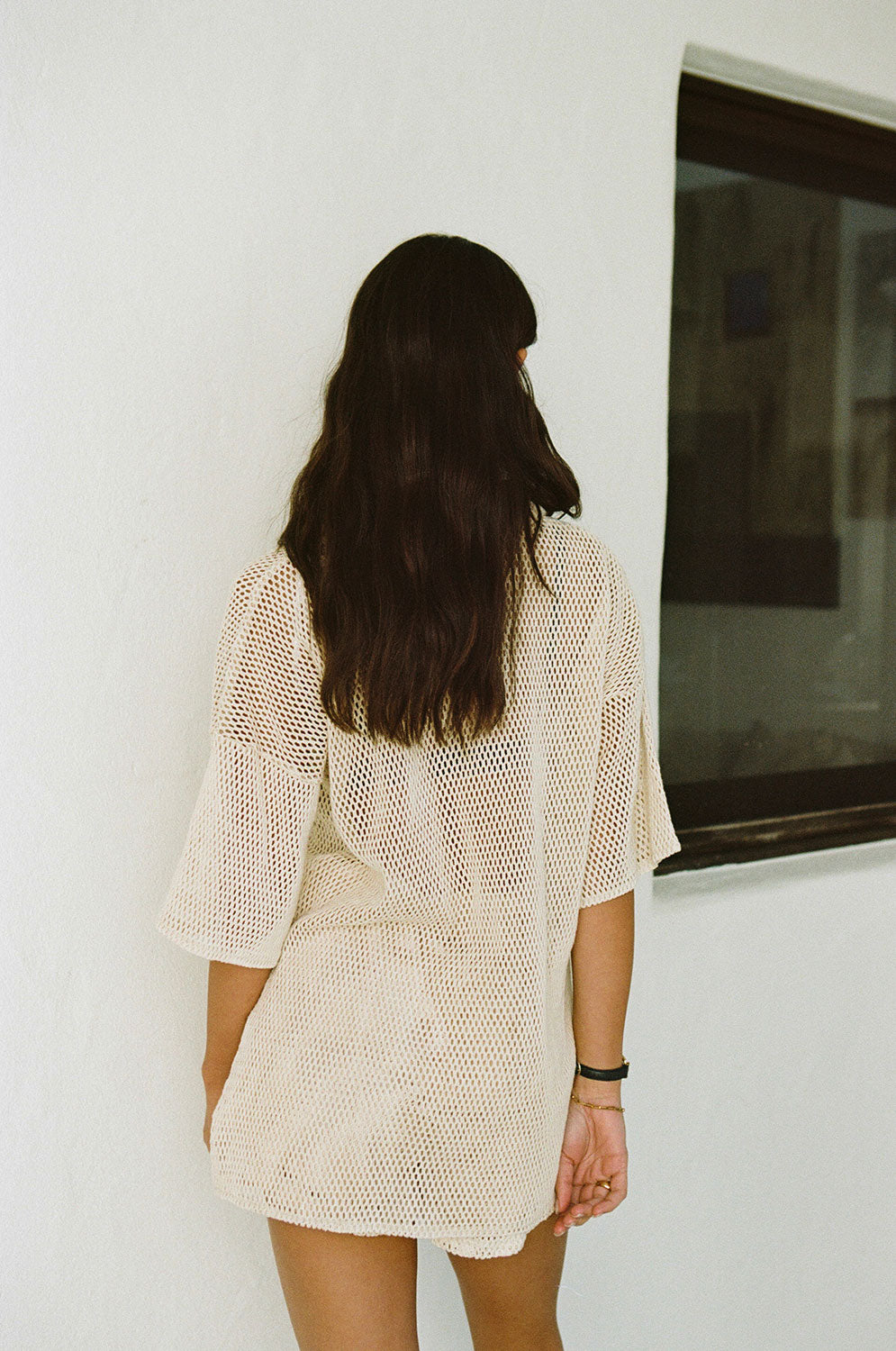 Beige Natural Cotton Mesh High Waisted Bane Shorts
