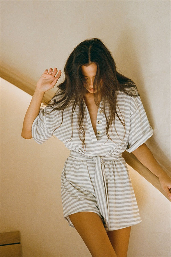 Super Comfy Grey Striped Playsuit for Relaxing Lounging