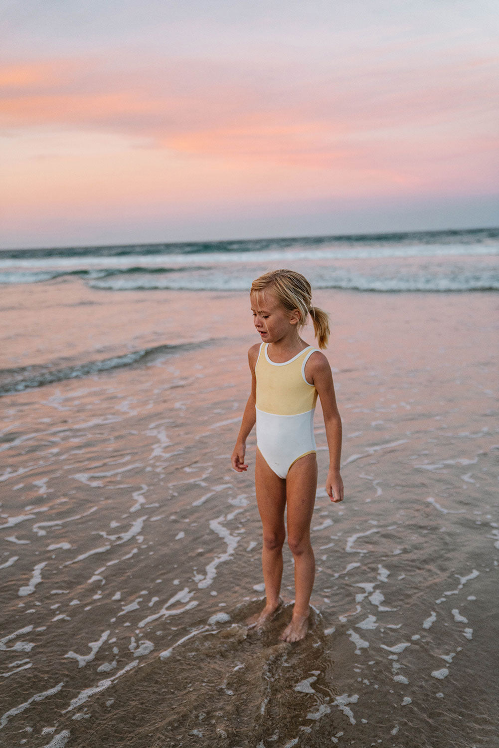 High - Quality Yellow Ariel Stretchy Ribbed Kids' Swimsuit