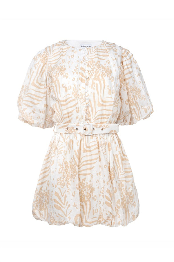 Exquisite Aura Linen Evening Dress with Exclusive Animal Print