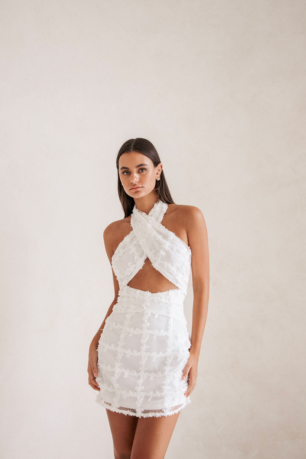 Exclusively Designed White Textured Ruffle Mesh Kailyn Dress