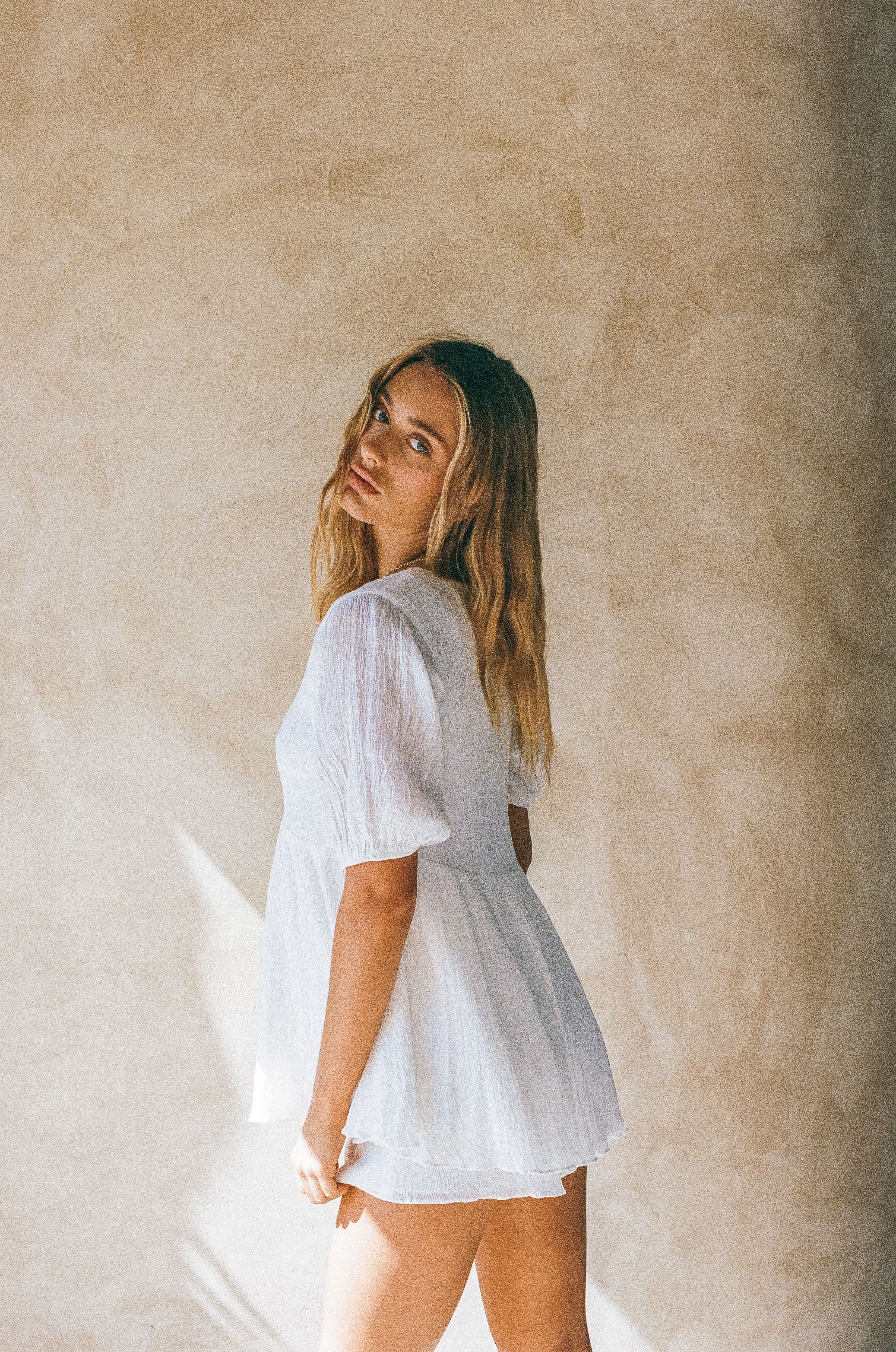 Sabo's Exclusive White Lightweight Textured Crepe Journee Top