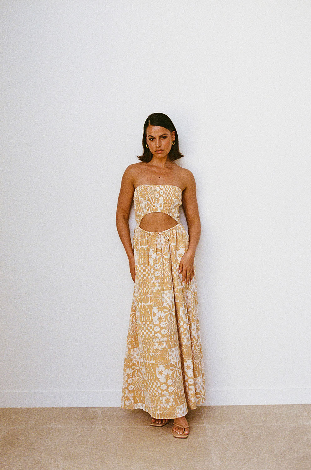 Exquisite Tan Canyon Print Strapless Boracay Maxi Dress