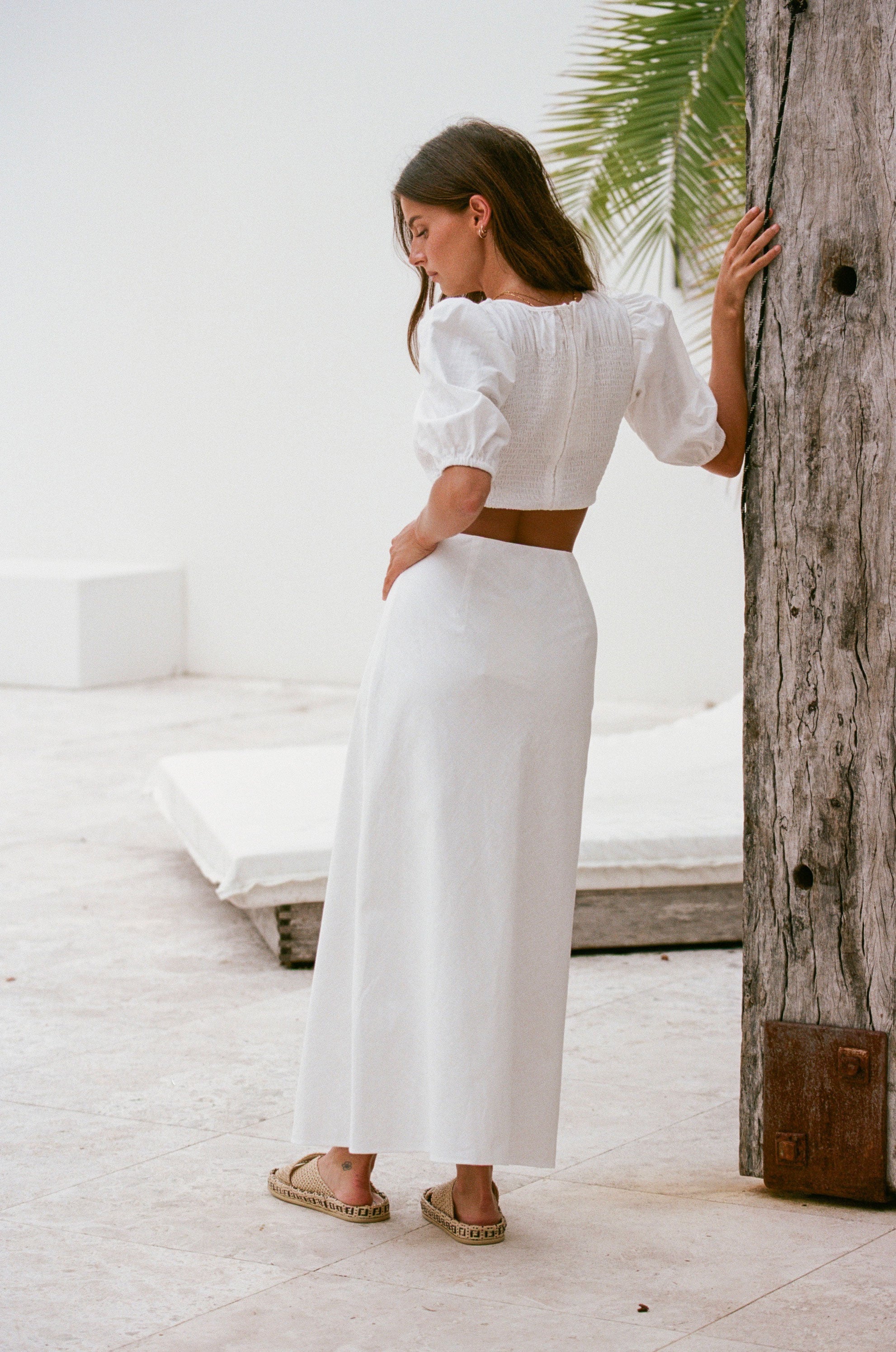 Jayde Women's High - Waisted Natural Cotton Slub White Midi Skirt