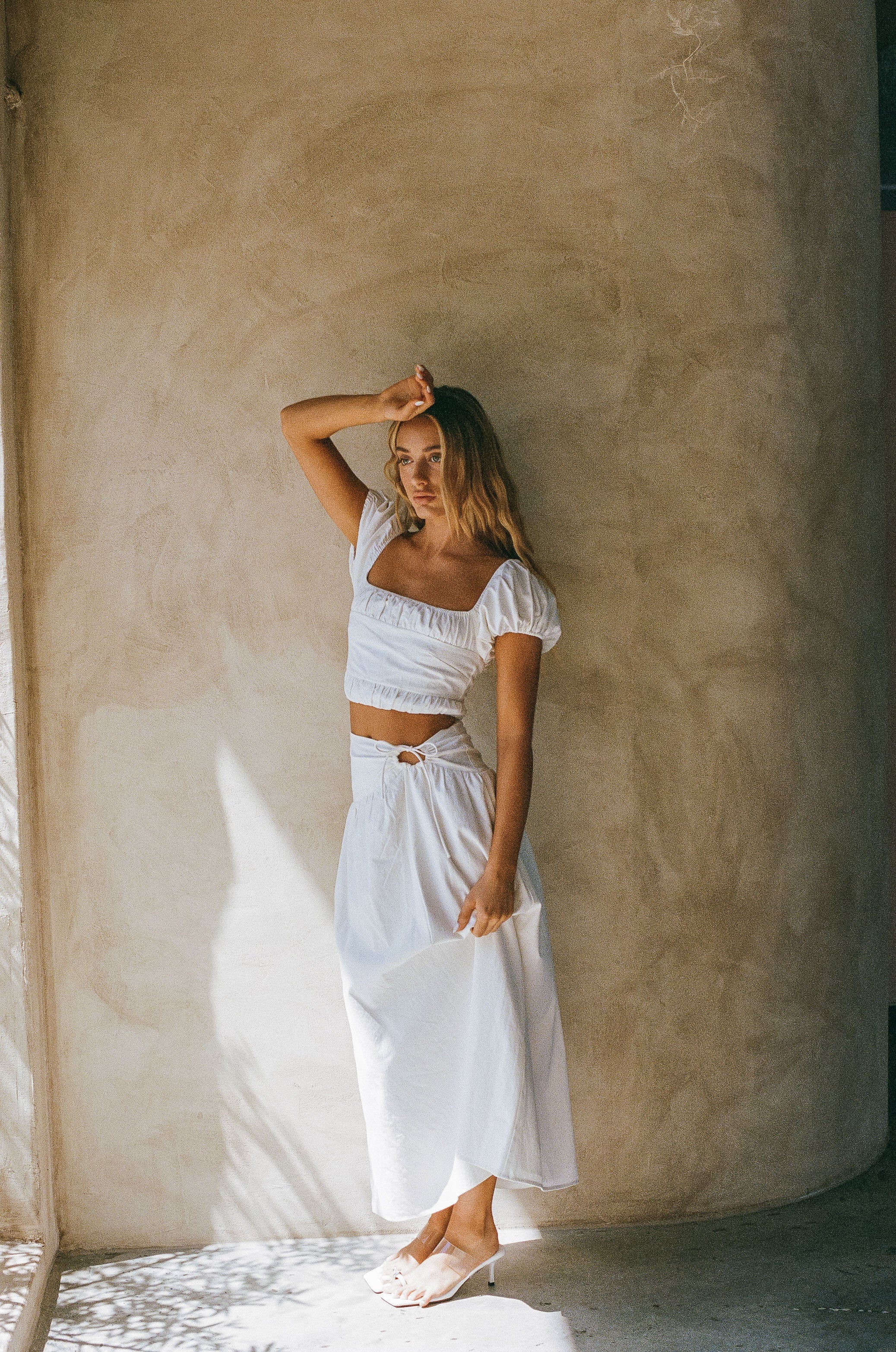 Exclusive Sabo Designed White Natural Cotton Cropped Dahana Top