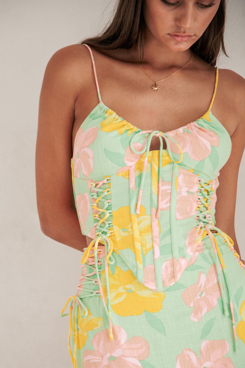 Stylish Rose - Filled Green Marselle Corset Top for Flattering Look