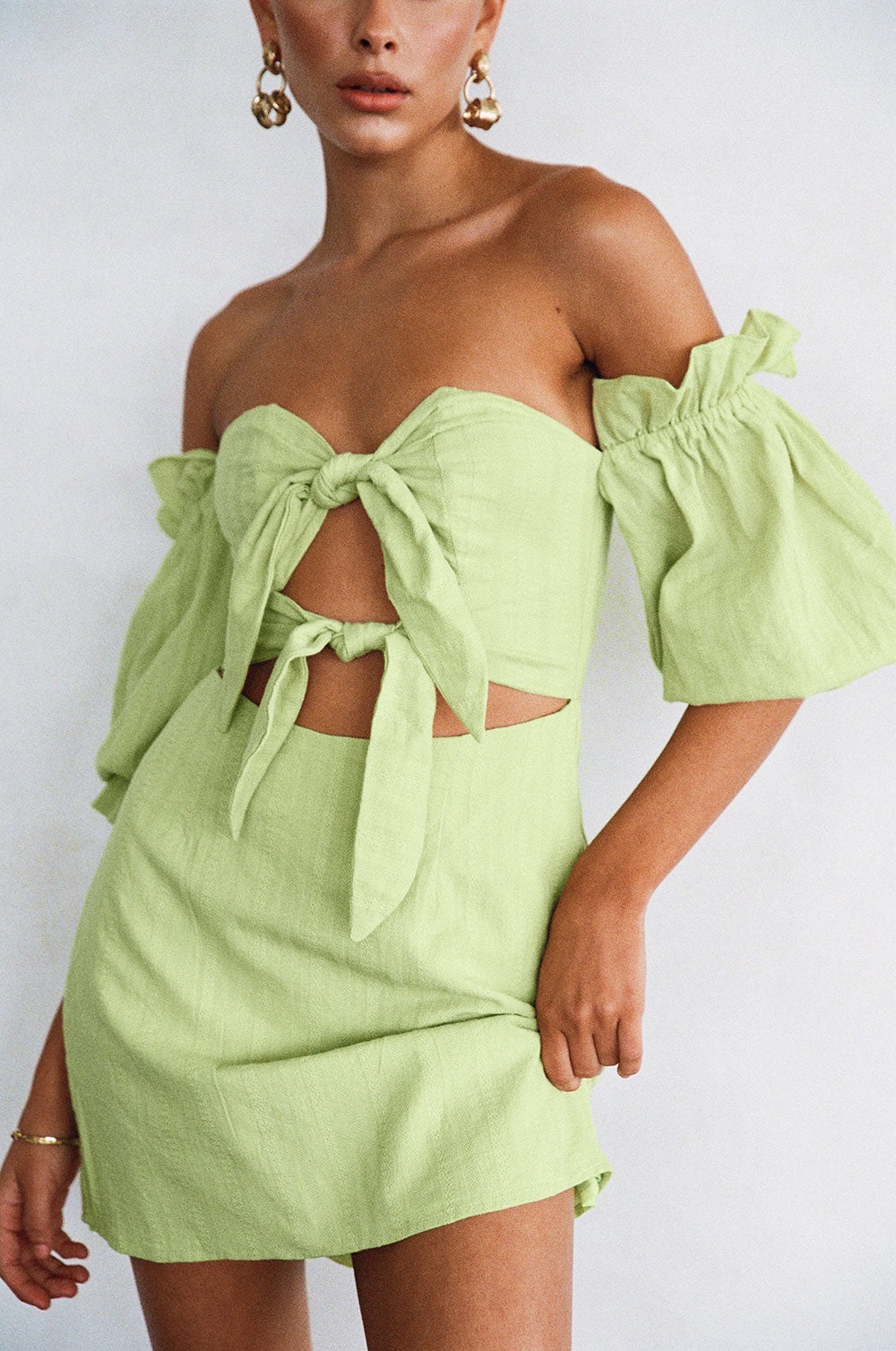 Stylish Green Mira Off - Shoulder Cutout Mini Dress by Sabo