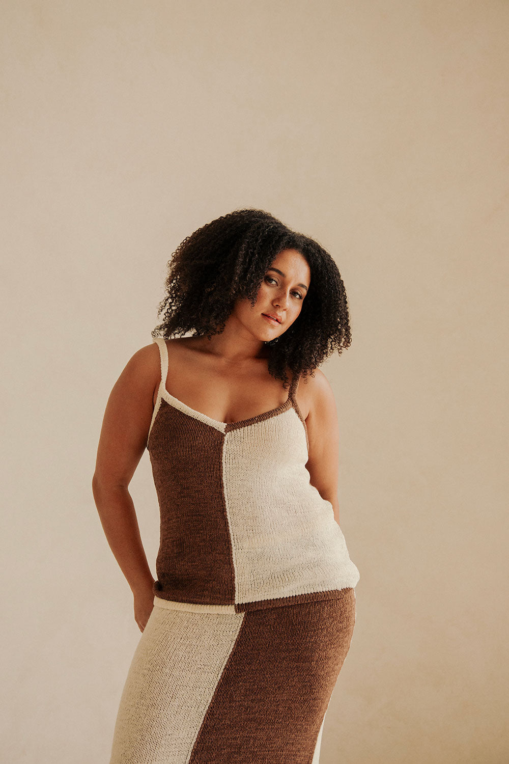 Sabo Exclusive Mira Top in Chocolate and Cream Loose Knit
