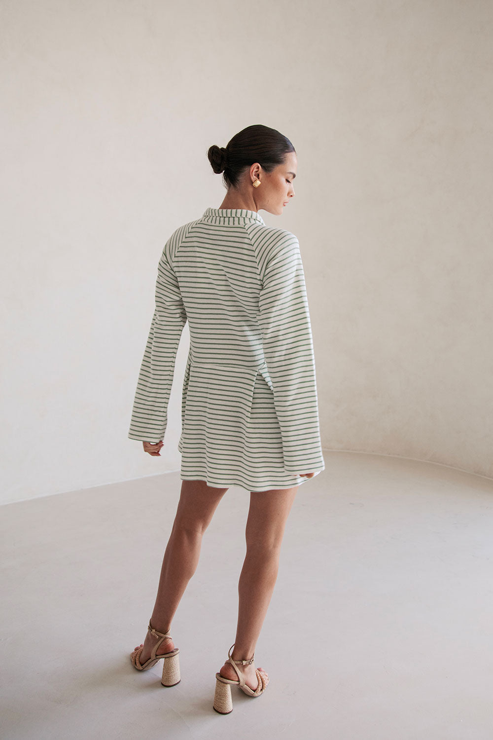 Sabo's Exclusive Mint and Off - White Striped Natural Cotton Blend Myra Dress
