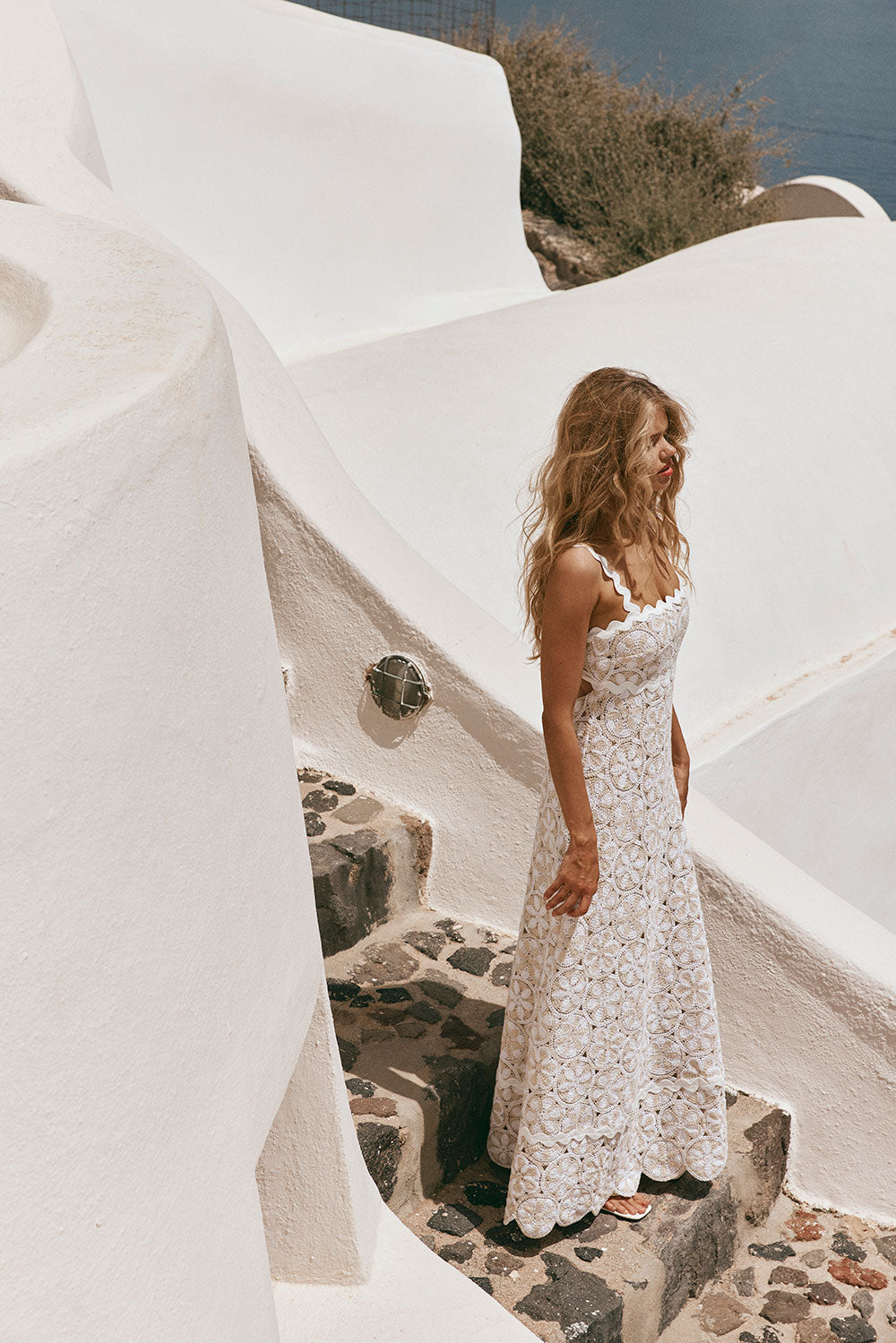 Dalton Cream and White High - quality Cotton Crochet Maxi Dress