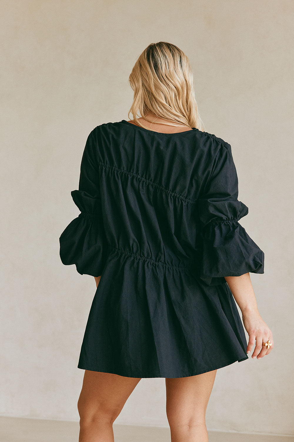 Black Structured Cotton Ava Dress with Stylish Details