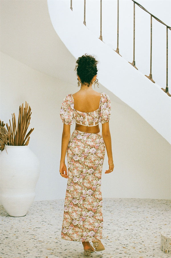 Sabo's Exclusively Designed Floral Print Lightweight Leah Corset Maxi Dress